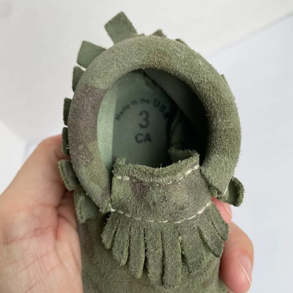 Freshly Picked Premium Suede‎ Leather Camoflage Moccasin Baby Crib Shoe - Size 3